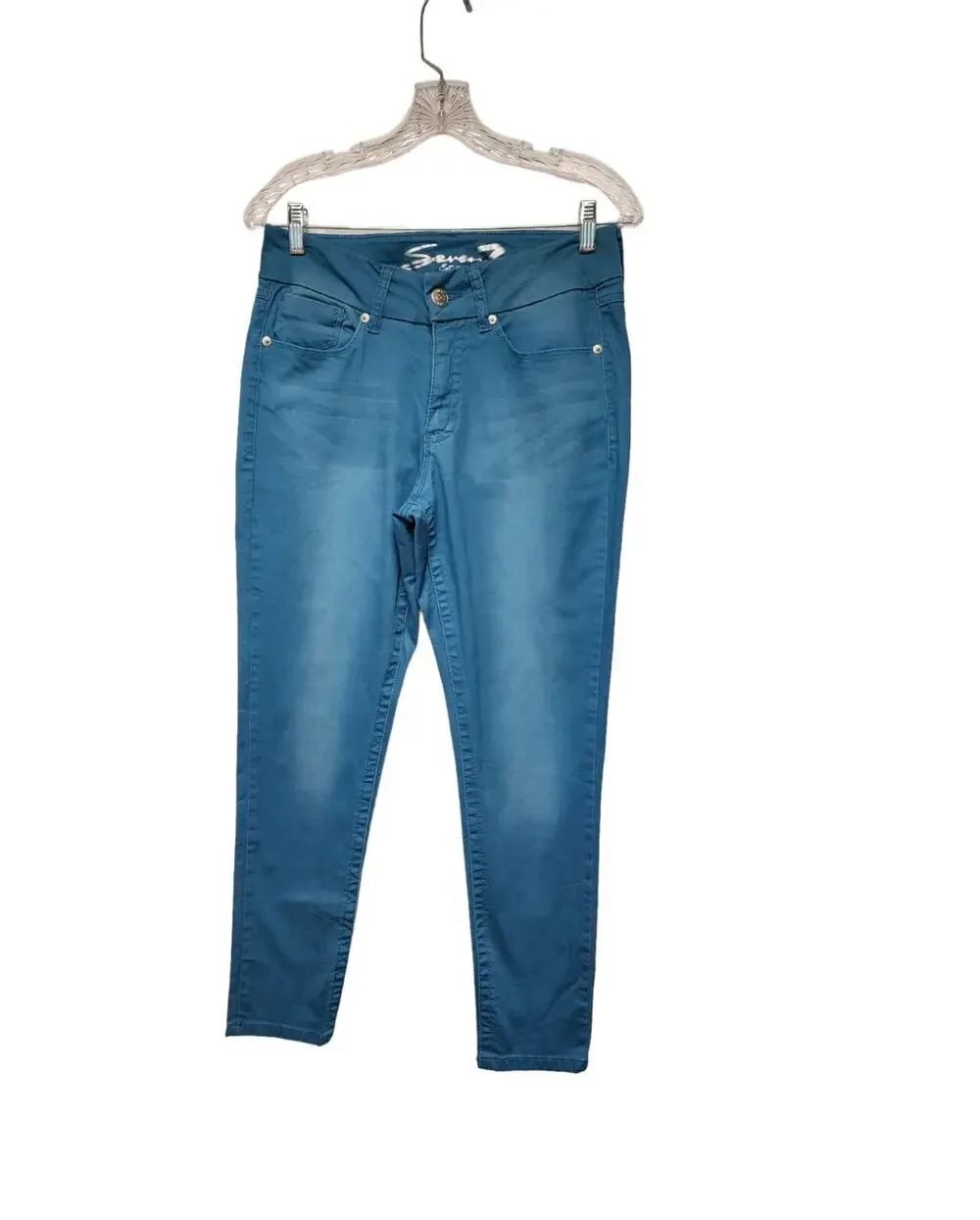 Seven7 Jeans S Aqua Teal Blue Tummyless Ankle Skinny Fit Pants Size 10
